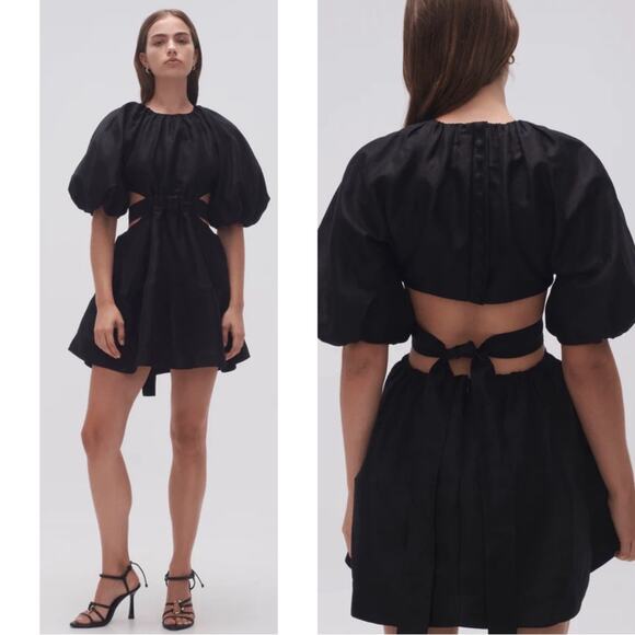 Aje Mimosa Puff Sleeve Cutout Black Onyx Mini Dress Size 6 - Picture 3 of 12